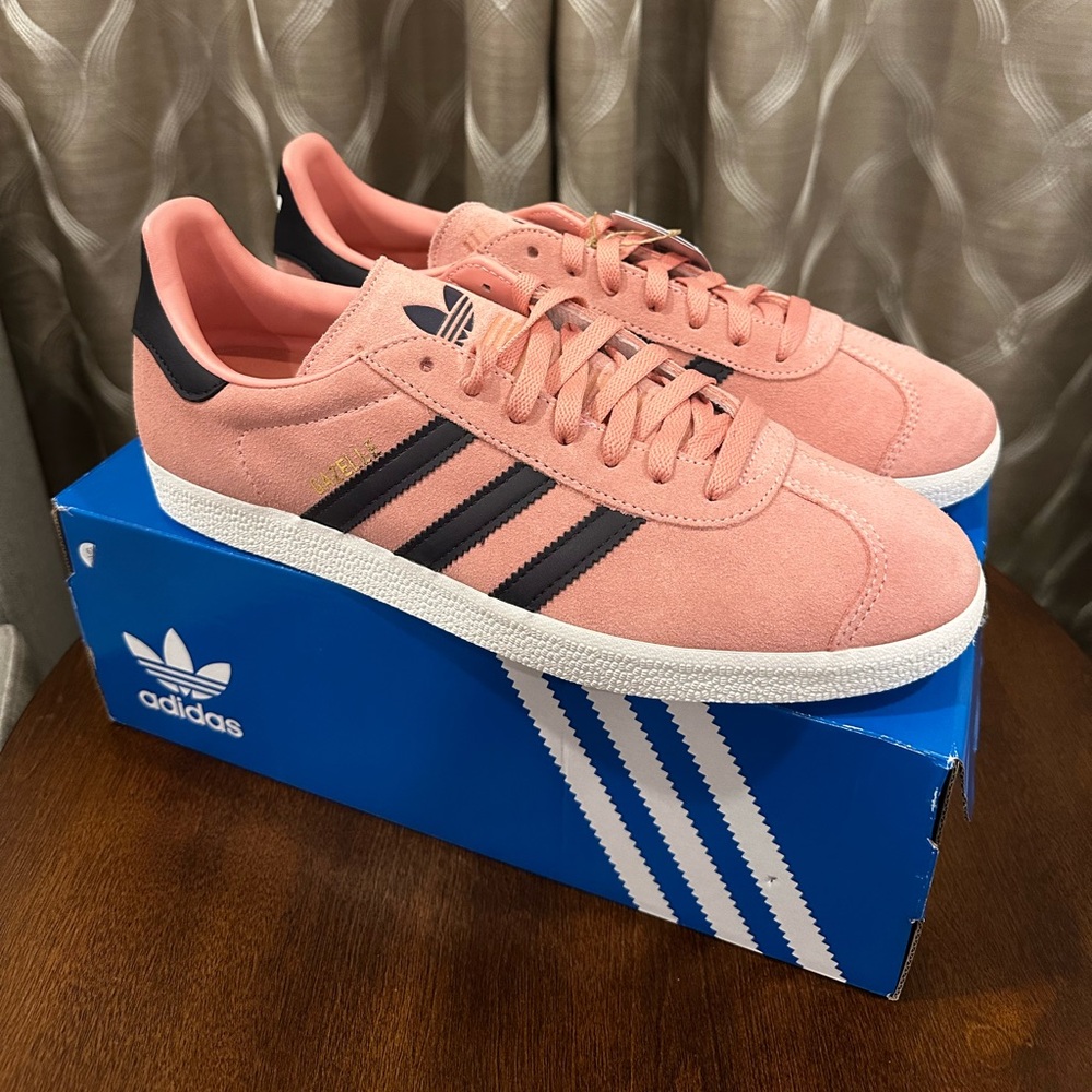 Men’s Adidas Gazelle Glow Pink and Aurora Black Sneakers